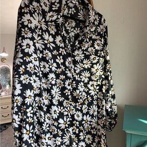 Elegant Black and White Floral Button Down Shirt